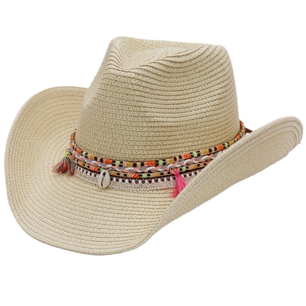 Pink Tassel Coastal beige Cowgirl Hat